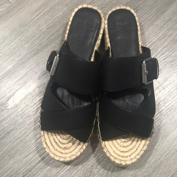 Marc Fisher Black Leather Venita Espadrille Sandal - Picture 1 of 9